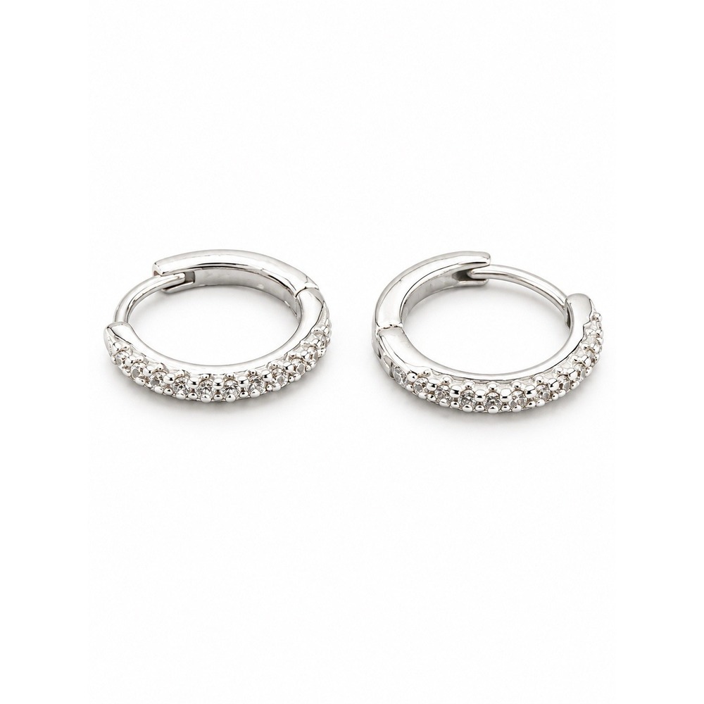 14K Gold Plated Silver Tone Clear Stone Hoop Earrings Hinged Closure Pair